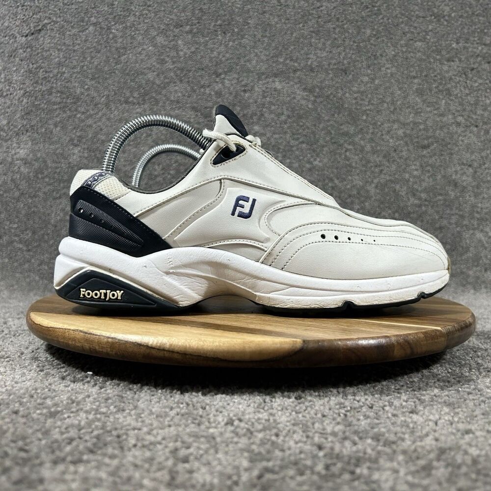 FootJoy GreenJoys Mens Size 8.5 M White Navy Blue Spikeless Golf Shoes Used